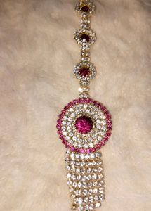 Pink And White Stone Maang Tika