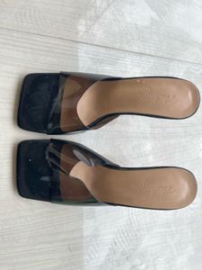 Black Lucite Mule Heels