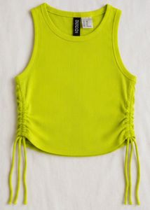 H&M Divided Neon Lime Ruched Ribbed Crop Top