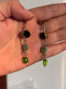 Green Beaded Dangle Earrings