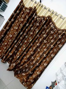 Elegant Brown Leaf Pattern Curtains 3 set