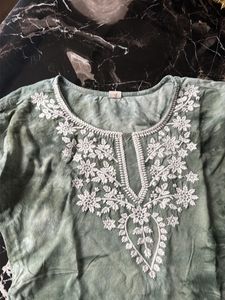 Embroidered Green Kurta