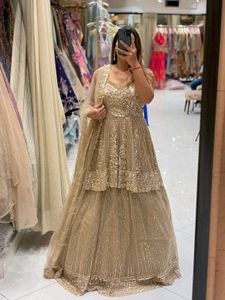 ✨️champagne gold peplum lehenga Set✨️