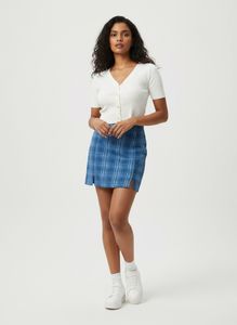 Blue Plaid Mini Skirt with Slits