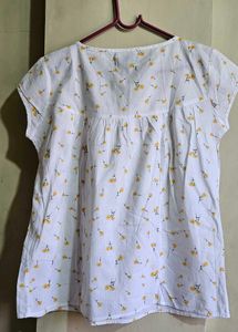 White Floral Print Puff Sleeve Top