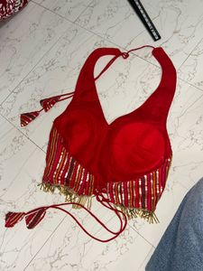 Red Sequin Halter Neck Blouse (S)