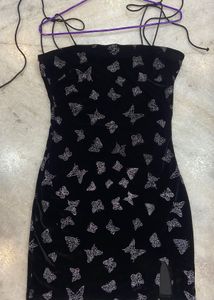 black velvety butterflty print mini dress