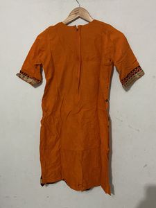 Vibrant Orange Embroidered dhoti Kurti