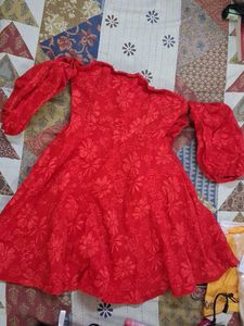 Red Off-Shoulder Puff Sleeve Mini Dress