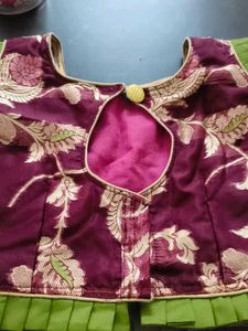 Designer Brocade Blouse with Pleated lehenga