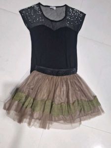 Sparkly Black Mesh Top with Tulle Skirt