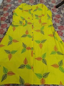Vibrant Yellow Leaf Print Kurta