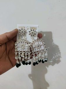 2 Elegant White & Black Dangle Earrings