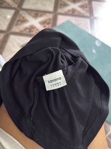 black shoulder drop fitted top