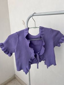 Purple Ruffle Tie Front Cardigan/Shrug