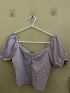 Pastel Purple Puff Sleeve Crop Top