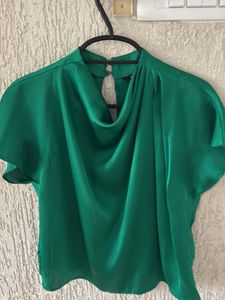 Elegant Emerald Green Satin Top