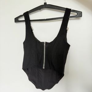 Black Corset Top with Buckle Straps
