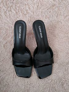Chic Black Square Toe Heeled Sandals