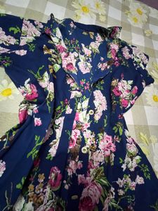 Navy Floral Print Button-Up Top