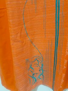 Orange front embroidered and back Printed Kurti