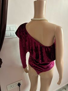 Velvet One-Shoulder Ruffle Bodysuit