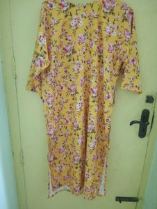 Yellow Floral Print popcorn Kurta