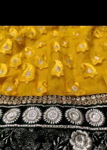 Yellow Ethnic Gown with Black Embellishments