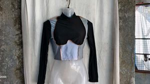 I. Unique Patchwork Long Sleeve Crop Top