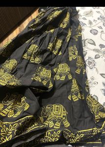 Black &amp; Gold Elephant Print Ethnic Skirt