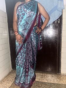 Crepe Teal &amp; Maroon Saree