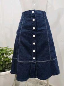 Denim Button-Front A-Line Skirt