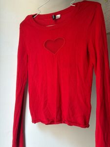 Red Heart Cut-Out Long Sleeve Top