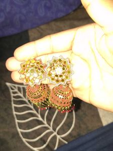Red and Gold Jhumka Earrings