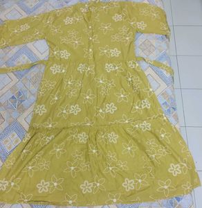 Mustard Yellow Embroidered fit and flare dress