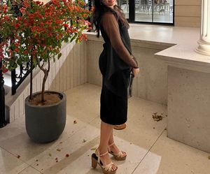 Elegant Black Sheer Sleeve Dress