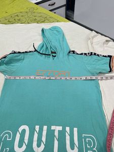 men cotton Teal Hooded T-Shirt