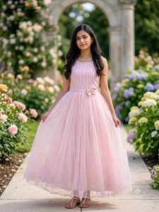 Girls Pink Party Wear Long Frock