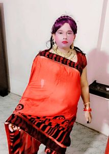 Vibrant Red &amp; Black Saree with blouse