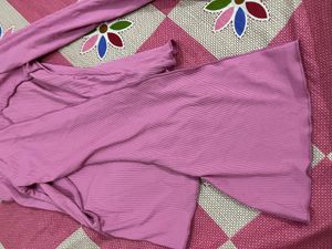 Pink Ribbed Long Sleeve Top