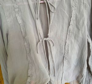 H&amp;M Sheer Tie-Front Long Sleeve Blouse