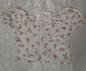 Cute Floral Print Cropped Blouse