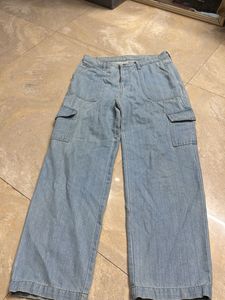 Men Light Wash Cargo Jeans