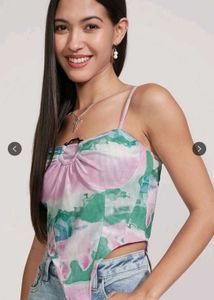 New Abstract Print Gathered Corset Top