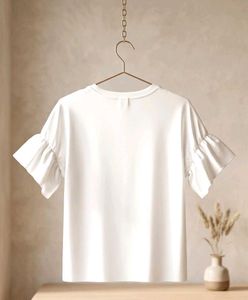 white soft Ruffle Sleeve T-Shirt