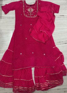 Vibrant Pink leheriya Kurta Set with Dupatta