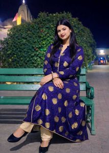 Royal Blue Heavy Partywear Kurti Set with Golden D
