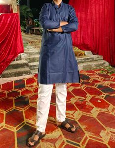 Men's Navy Blue Kurta and Pants Set