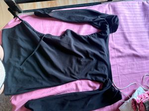 Black Off-Shoulder Ruched Dress side cut