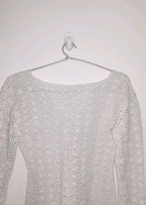 Crocheted V-Neck Long Sleeve Top